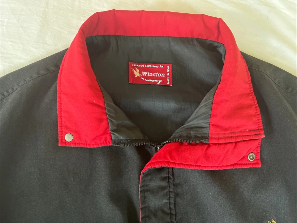 Faded Vintage 80s Swingster Winston Racing Team Jacket LARGE Black Red USA Made - Image 3 of 4