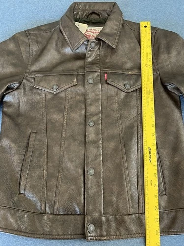 NEW Men's Levi's Faux Leather Trucker Jacket - Small - Brown - Style LM0OU638 image 6