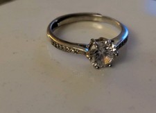 Sterling Silver 925 CZ Engagement Ring Solitaire Round Stone w/ Accent Band