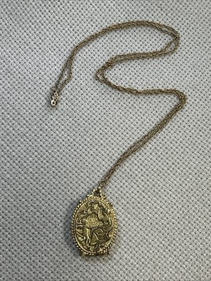 53. Max Factor Gold tone AQUARIUS Perfume Locket Pendant G.F. chain Necklace 21''