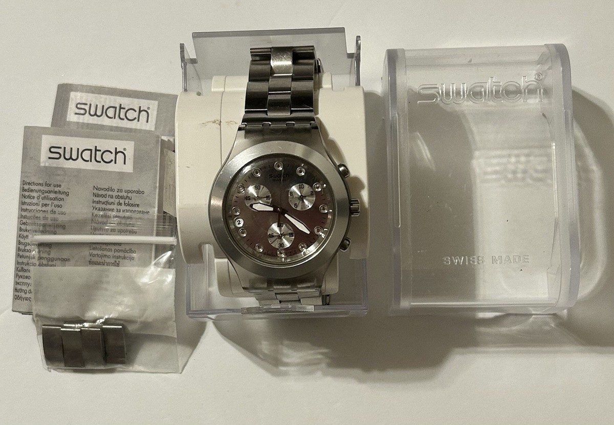 Swatch Irony Diaphane Mens Stainless Steel Watch With Box And 