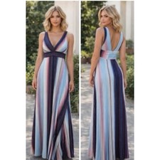Body Central Y2K Retro Vibrant Striped Maxi Flowy Stretch Empire Waist Dress M