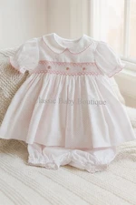 NWT Petit Ami White Pink Polka Dot Smocked Collar Dress Newborn 2p Baby Girls NB