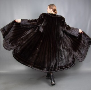 18210 GLAMOROUS REAL MINK COAT FUR SWINGER VERY LONG PELZ BEAUTIFUL LOOK SIZE L