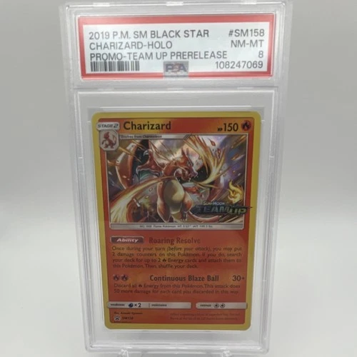 Pokémon Charizard SM158 Black Star Promo Team Up Holo Prerelease PSA 8