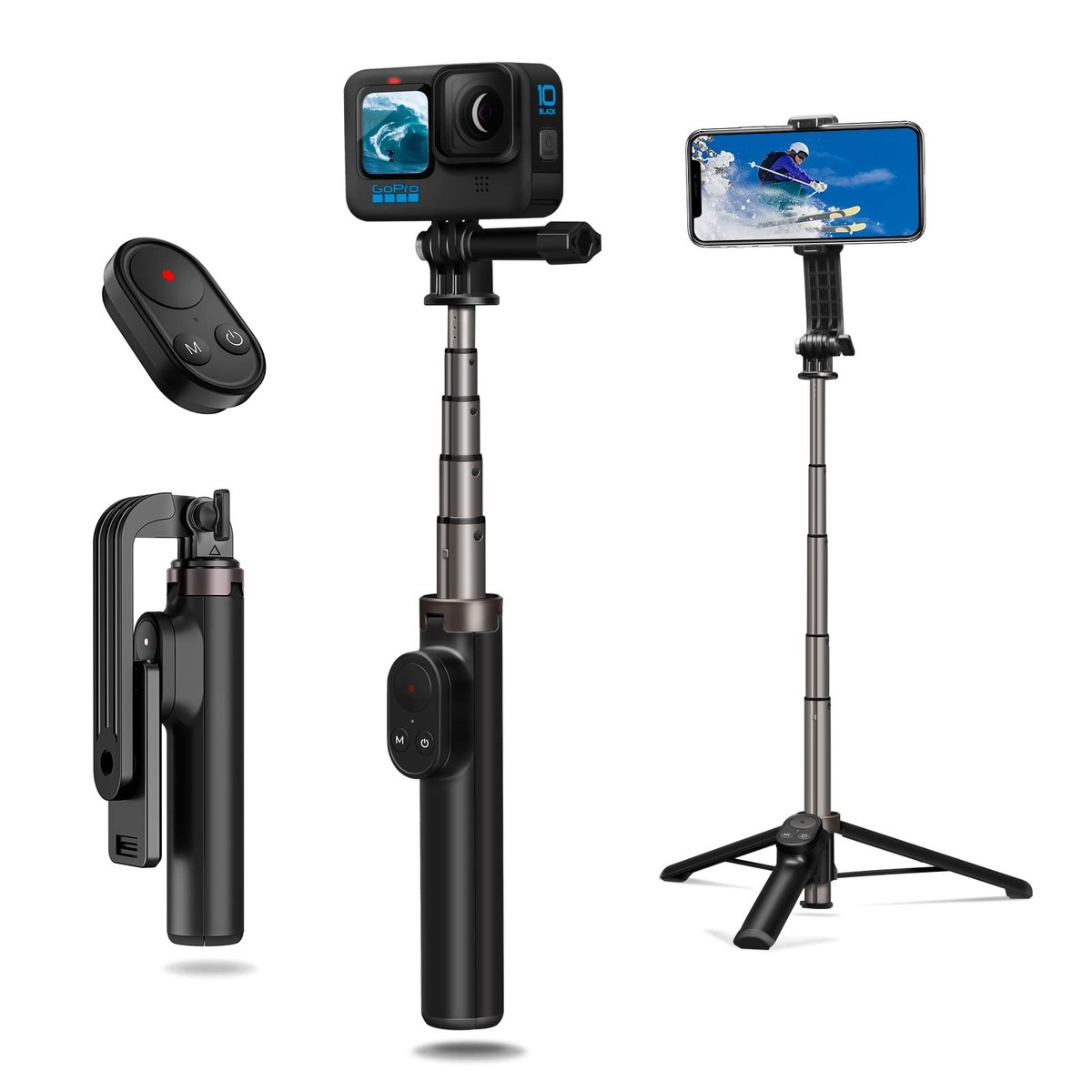 Extendable Selfie Stick Tripod with Remote Control for GoPro Hero