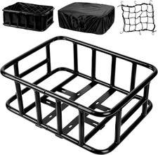 Bike Basket Rear, Large Bicycle Basket with Cargo Net, Liner and Waterproof Cove
