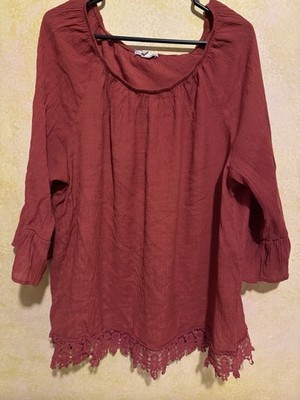 db established 1962 Top Plus Size 3X Maroon Lace 3/4 Sleeves Off Shoulder Neck