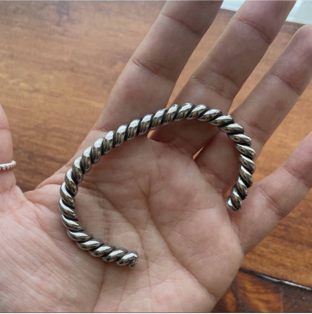 Twisted Silver Cuff Bracelet Adjustable Rope Style - image 6