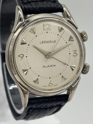 Leonidas Alarm Handaufzug Uhr 34mm Silber Zifferblatt Herren