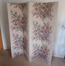 Large Double Sided 4 Panel Folding Floral & Birds Screen Room Divider 65" Tall 
