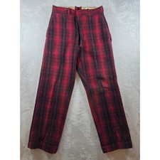 Vintage Woolrich Wool Trousers Mens 30-31 Red Black Plaid Button Fly Hunt Read