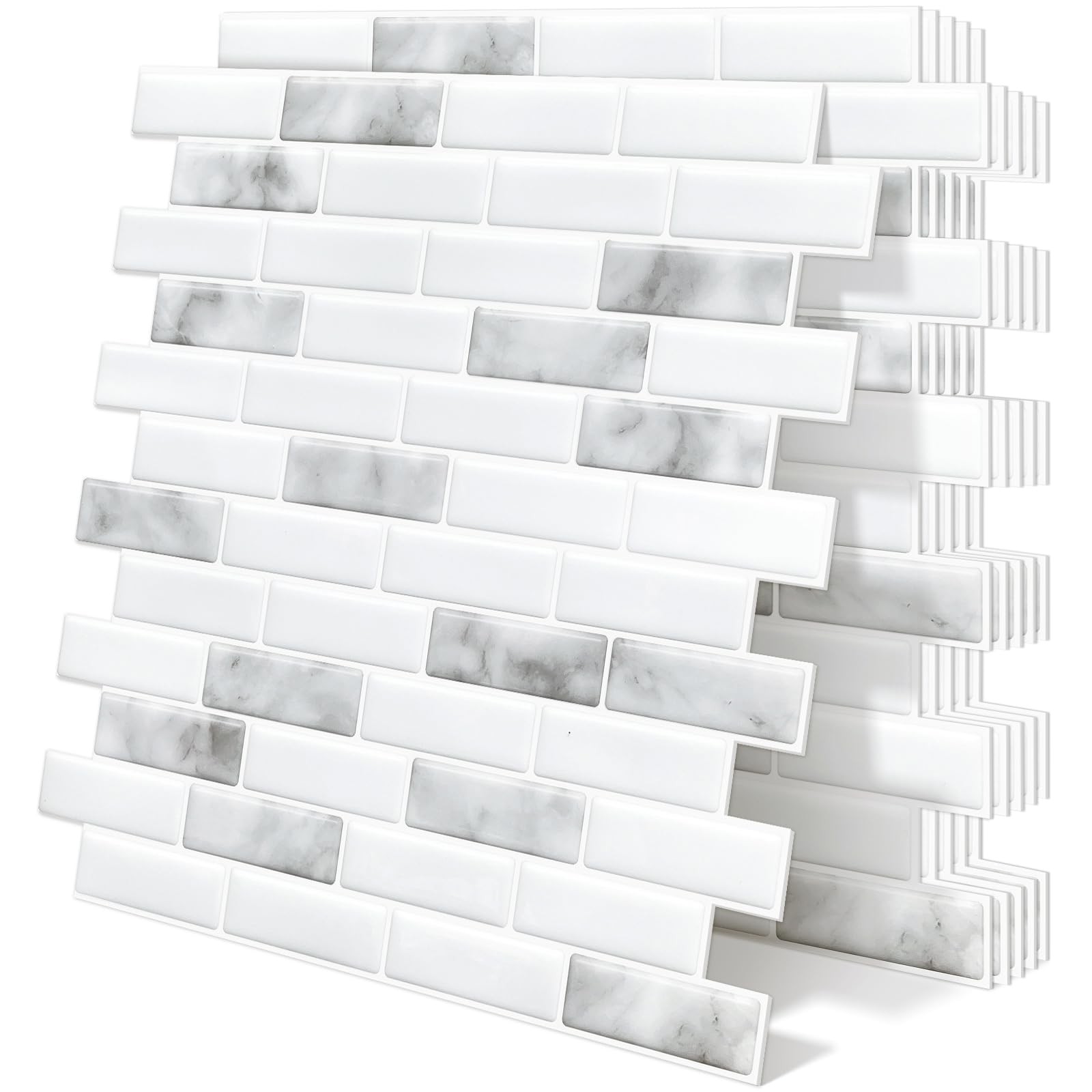 Thick Peel and Stick Marble Backsplash Tile Self Adhesive Wall Tiles