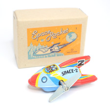 Space-Z Wind-Up Tin Toy Rocket Sanko Japan Showa Vintage Retro w/ Box
