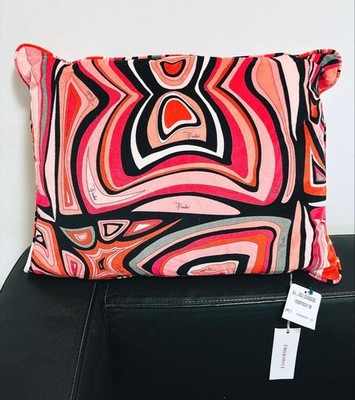 [Unused] EMILIO PUCCI Cushion Velour Red Pink Abstract 40x30cm Made From JAPAN