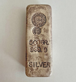 500g ROTHSCHILD silver bar 9999 old vintage pre 1960s.