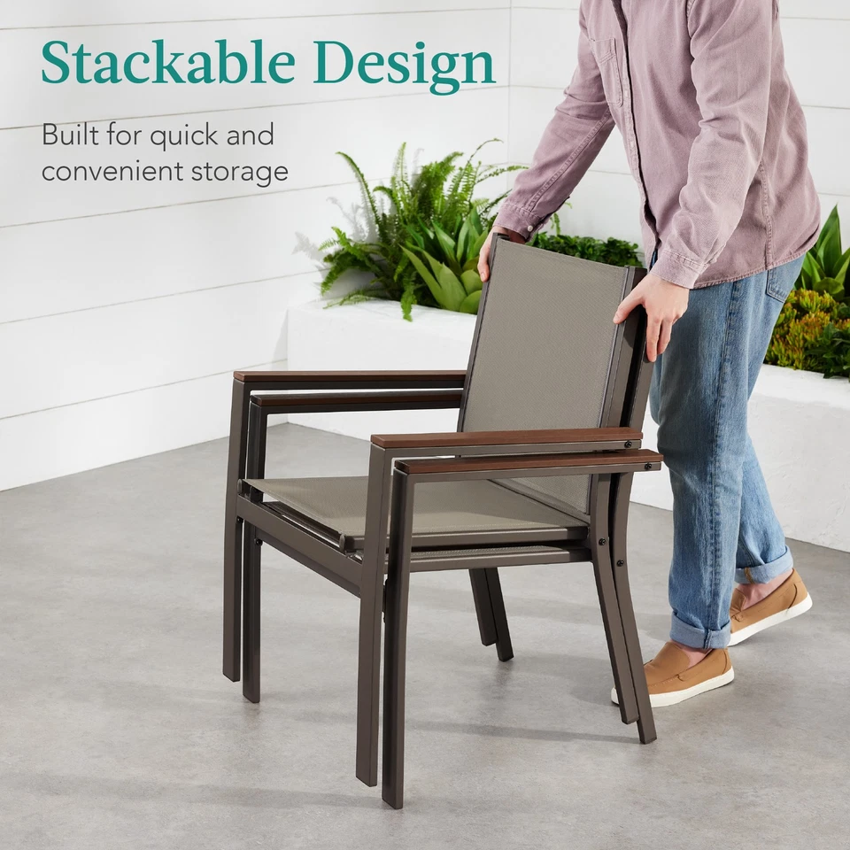 Juego de 2 sillas apilables Textilene con reposabrazos, muebles de comedor Foto 4 de 4