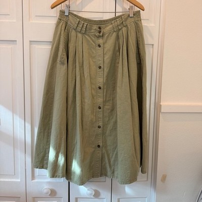 VTG Cottagecore Pixie Goblin Bechamel Green Linen Button Midi Skirt Pockets 14