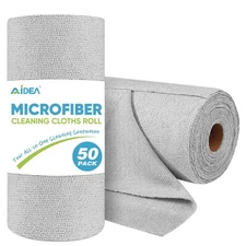 AIDEA Microfiber Cleaning Cloth Roll, 50PK, Paper Towels Reusable Grey Tear A...