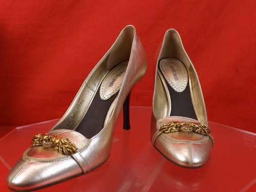 NIB ROBERTO CAVALLI GOLD LEATHER RODICK SAHARA JEWELED LIONS HEADS PUMPS 36 $800 - Picture 2 of 11