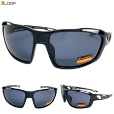 Mens Classic Biker Motorcycle SPORTS WRAP AROUND Cycling SUN GLASSES Black Frame