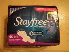Stayfree Ultra Thin Overnight Pads With Wings 40 Ct Multi-Fluid Absorption #R55