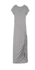 New Athleta Shark Bite Cinch Maxi Dress Gray Asymmetrical Striped Jersey Small