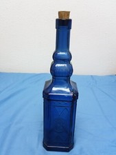 Cobalt Blue Glass Bottle with Cork Embossed Unique Design Decorative