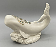 Lenox China Jewels Whale Figurine on Ocean Waves 1993 Made in USA Green/Gold 6"