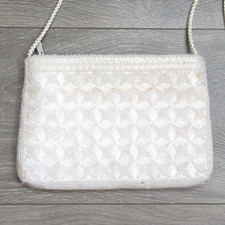 Vintage La Regale Evening Shoulder Bag White Beaded Lined Wedding Shoulder Strap