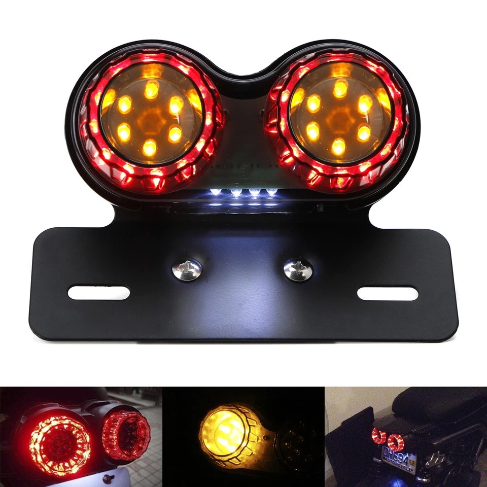 1 Motorcycle LED Turn Signal Brake License Plate Light Twin Dual Tail Integrated Foto 2 de 4