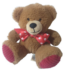 VTG. Teddy Bear Plush 8" Dan Dee Stuffed Animal Red  White Hearts Bow