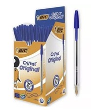 BIC Cristal Ballpoint Pens Medium 1.0mm Blue Ink Writing Office School Pack 50