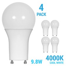 4 Pack 9.8W Dimmable A19 LED 40K Cool White 60W Equivalent GU24 Base Bulb
