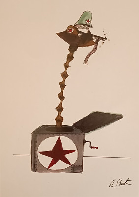 Tim Burton ''Le Labyrinthe'' signierte A4 Illustration - Deutscher Soldat, Berlinkrieg