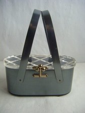 Vintage 50s Grey Lucite Double Handles Box Purse