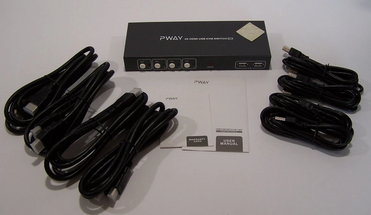 PWAY KVM Switch HDMI 2 Port, 4 USB 2.0 Hub, UHD 4K@30Hz | eBay
