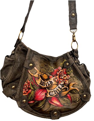 ISABELLA FIORE  WILD CHILD Hand-Painted Distressed  Brushed Leather shoulder bag