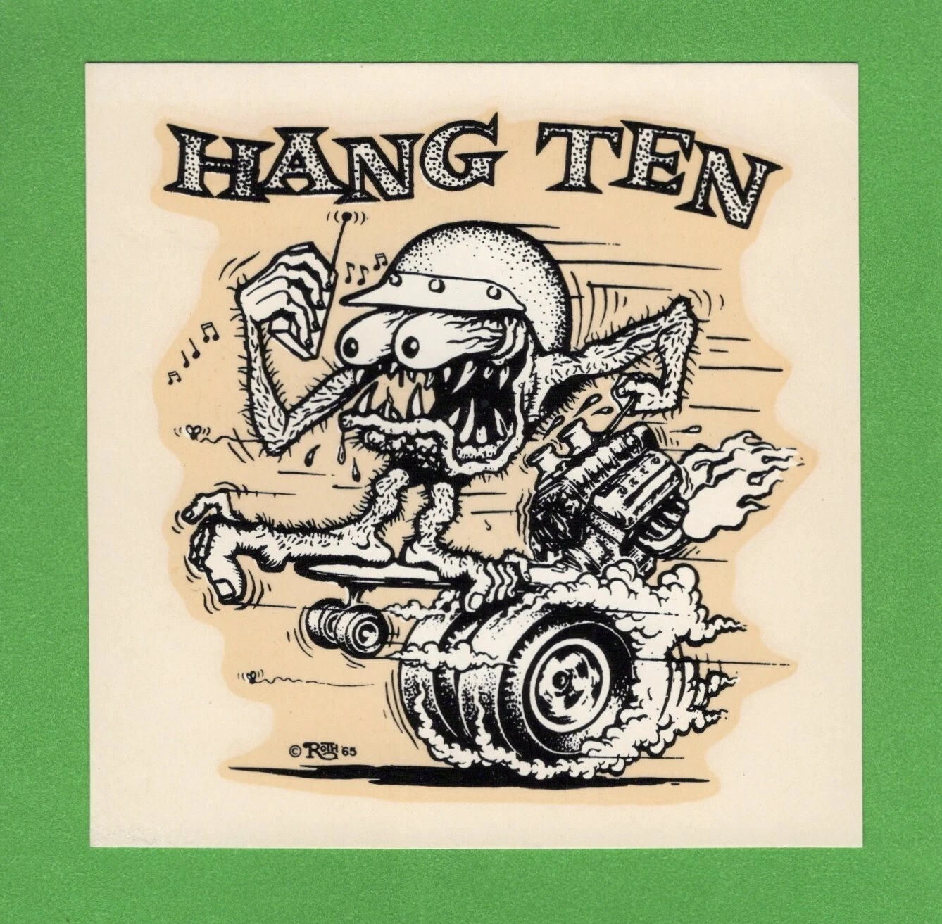 VINTAGE ORIGINAL 1965 ED ROTH "HANG TEN" WEIRD-OH SKATEBOARDER WATER DECAL ART - Picture 1 of 2