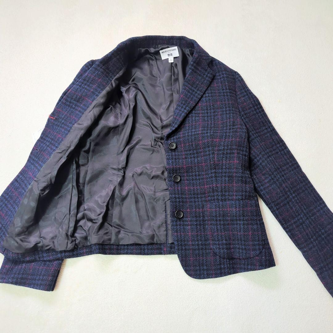 Uniqlo INES Tweed Jacket L Tags Stylish Check Blazer Used JAPAN thumbnail 3