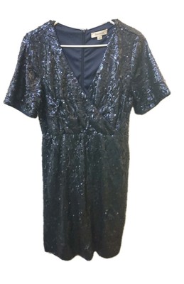 Francesca's Delaney Navy Sequin Mini Blue Surplice Formal Party Dress Large