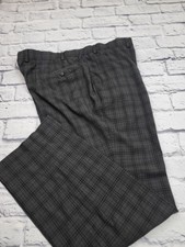 Ralph Lauren Dress Pants Charcoal Gray Black Plaid Flat Front Men 42 x 32