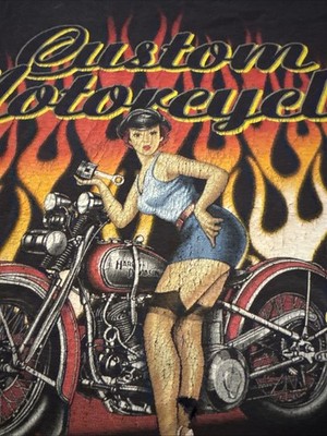 Y2K Harley Davidson Motorcycles Girl Pin Up Flame Shirt 2x Goth