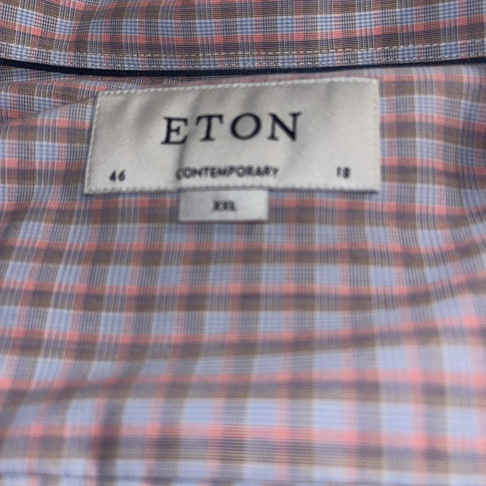 Eton Contemporary Dress Shirt Brown Blue Red Striped Long Sleeve 46/18 - Image 3 of 4