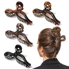 4 PCS 5 Inch Large Tortoiseshell Leopard Bow Acrylic Hair Claw Clips Non Slip