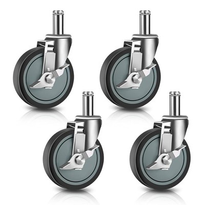 Set of 4 Swivel Stem Casters for Wire Shelving Racks, 5-Inch Heavy Duty with Bra