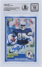 Michael Irvin Dallas Cowboys Signed 1989 Score #18 Beckett 10 Rookie Card w/Insc