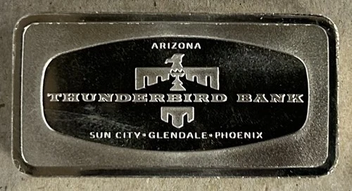 FRANKLIN MINT "THUNDERBIRD BANK OF ARIZONA" STERLING SILVER 2.08 OUNCE INGOT BU