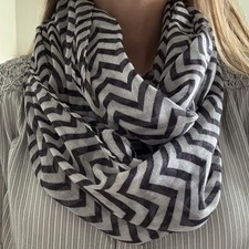 Black Gray Chevron Infinity Scarf Wide Circle Loop
