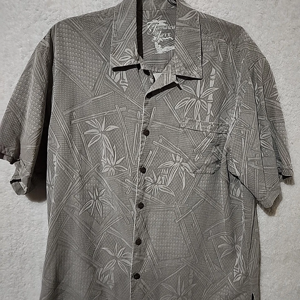 Camisa Jamaica Jaxx Hombres L Grande Seda Bambú Con Botones Manga Corta Foto 2 de 4